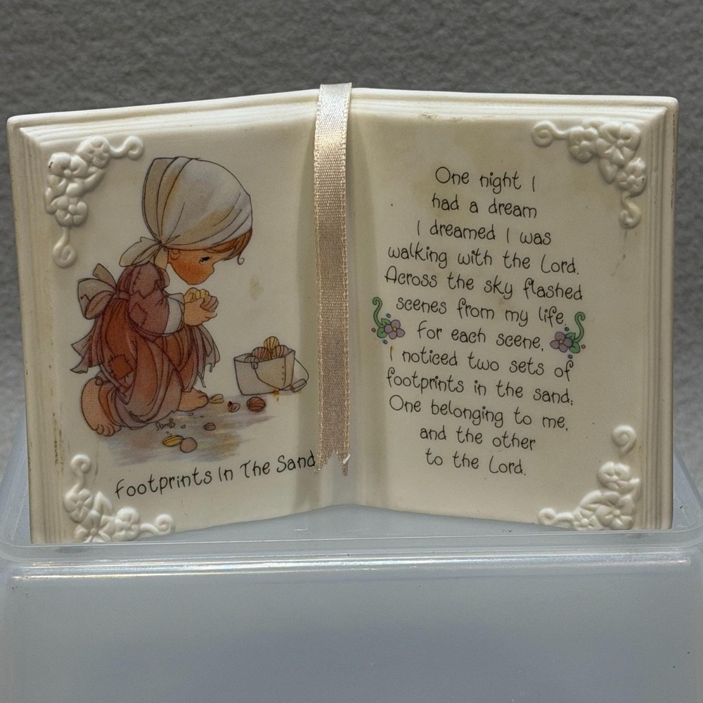 Precious Moments Footprints In The Sand Book Plaque 1993 Enesco Christian